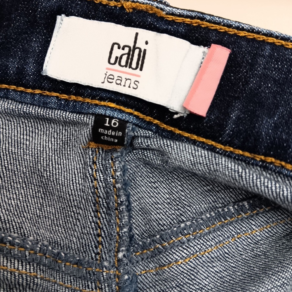 CAbi Women's Blue Denim Button Fly High Rise Skinny Jeans Red Stripe Size 16 - Picture 10 of 16